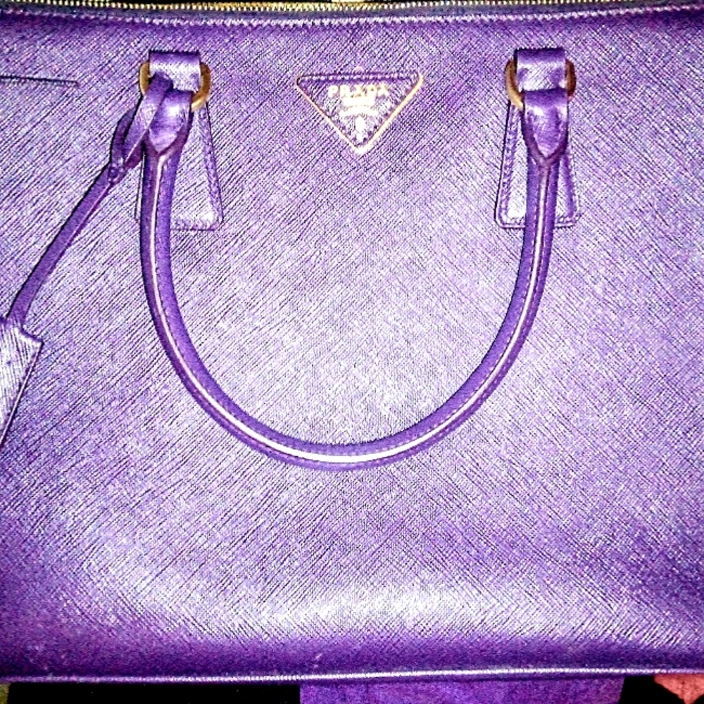PRADA Purple Saffiano Leather Galleria Medium Double Zip Satchel
